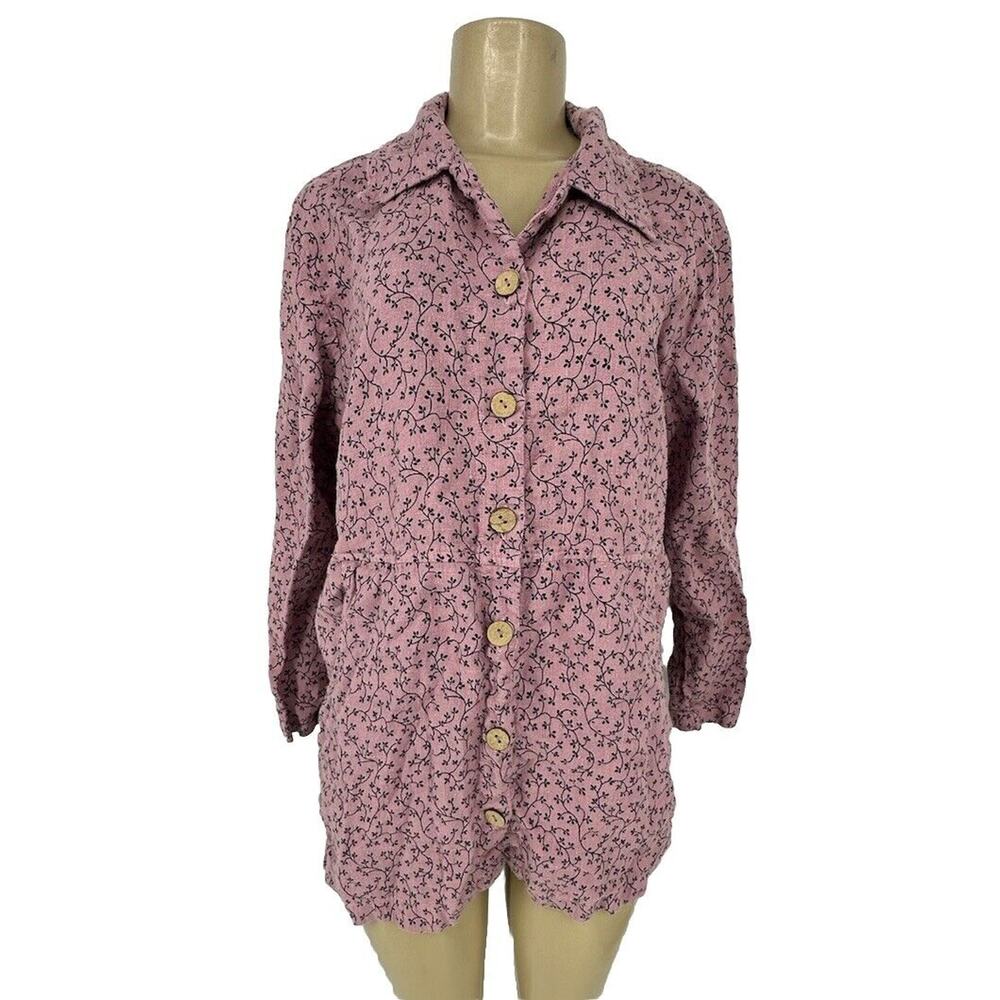 Timbuktu Station Medium 1 Women Button Up 100% linen shirt top long sleeve KL12